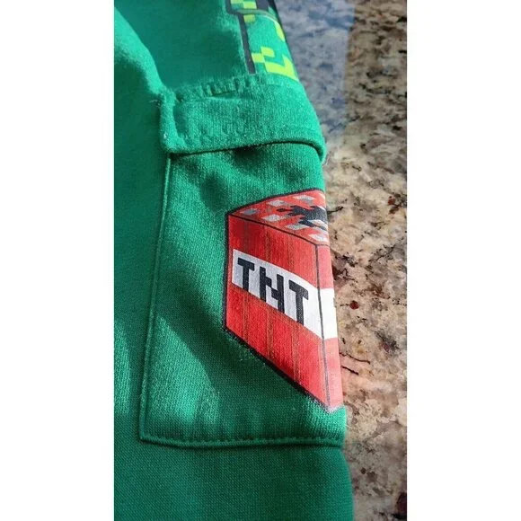 Large 2023 Minecraft Boys Sweatpants Expandable Waist String Tie Green Excellent - Picture 3 of 11